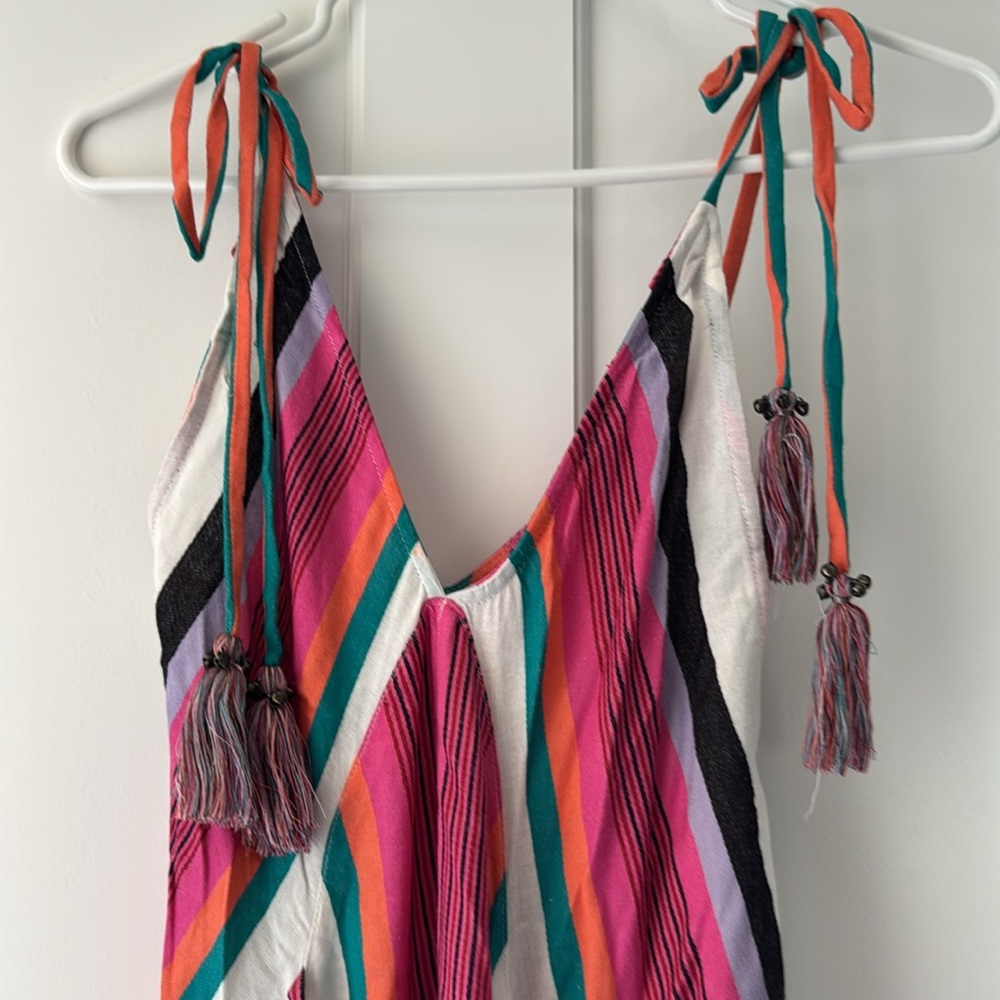 Free people maxi dress tassel stripe Colorful Striped Maxi Dress pink purple xs - Picture 2 of 4